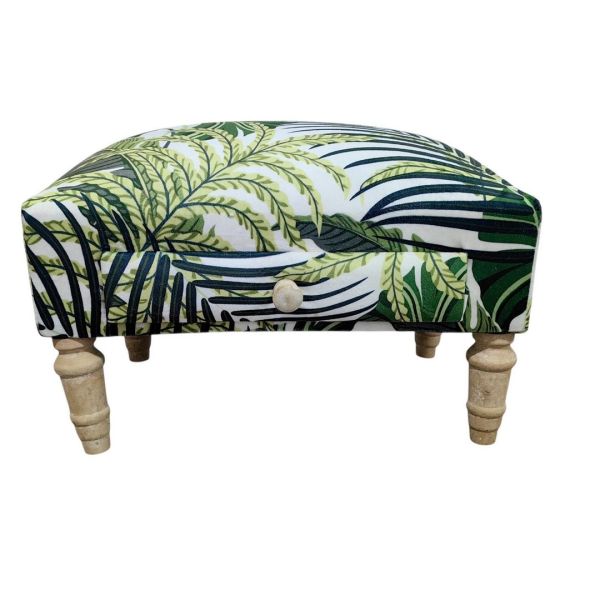 Palm Leaf Footstool with Drawer - Fabric - L25 x W45 x H28 cm