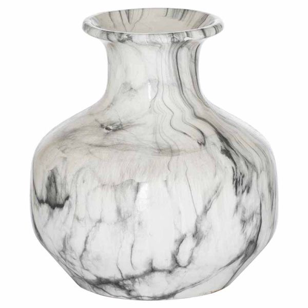 Marble Squat Vase - Ceramic - L24 x W24 x H26 cm - Grey/White