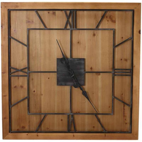 Williston Square Wooden Wall Clock - Metal/Wood - L5 x W60 x H60 cm - Black/Brown