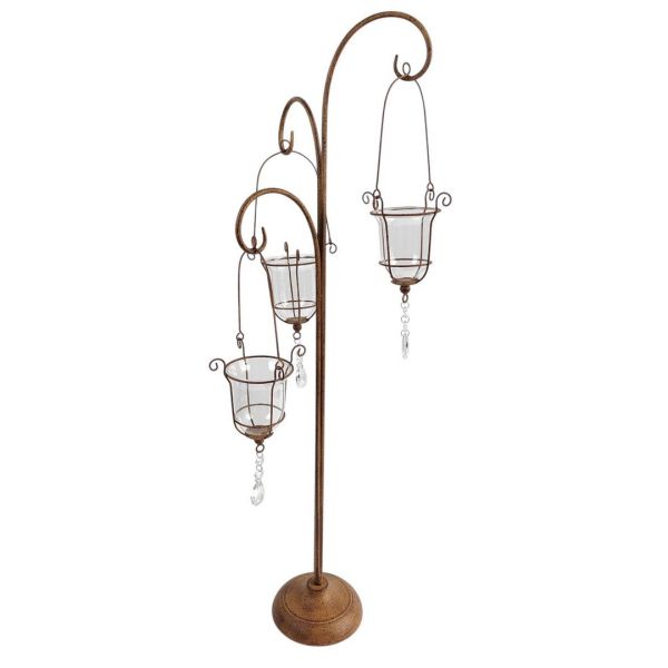 Candle Holder with Glass - Metal - L23 x W23 x H89 cm - Rusty