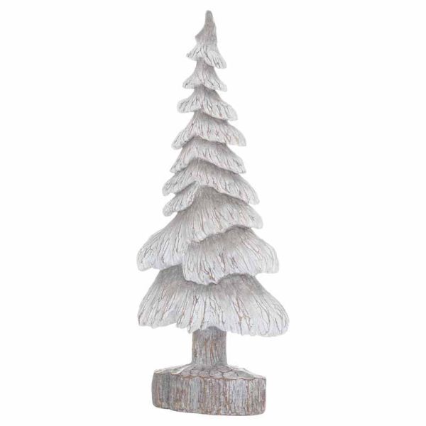 Carved Wood Effect Small Snowy Tree Artificial Plant - Resin - L9 x W21 x H47 cm - Grey