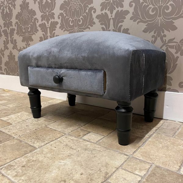 Footstool with Drawer - Velvet - L25 x W45 x H28 cm - Grey