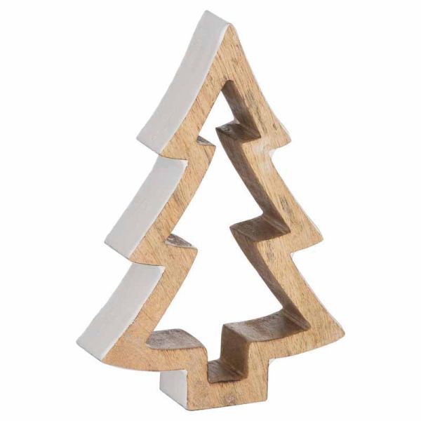 The Noel Collection Snowy Standing Wooden Tree Artificial Plant - Wood - L4 x W14 x H20 cm - Silver