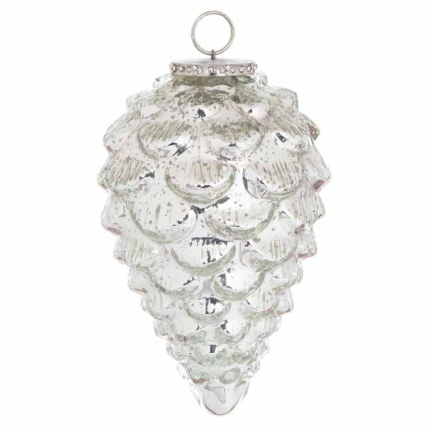 The Noel Collection Teardrop Acorn Large Bauble - Glass - L11 x W11 x H20 cm - Silver