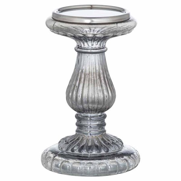 The Noel Collection Smoked Midnight Small Candle Pillar - Glass - L11 x W11 x H18 cm - Grey