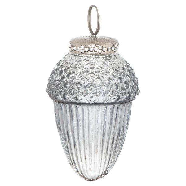 The Noel Collection Smoked Midnight Large Acorn Bauble (21975) - L5 x W5 x H10 cm - Grey