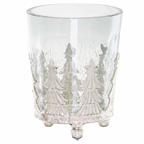 Noel Collection Small Christmas Tree Crackled Candle Holder - Glass - L6 x W6 x H8 cm