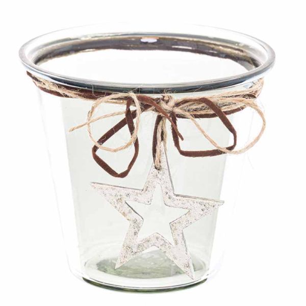Smoked Midnight Hammered Star Medium Candle Holder - Glass - L13 x W13 x H12 cm - Grey