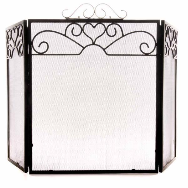 Chrome Topped Three Fold Fire Screen - Metal - L23 x W98 x H65 cm - Black/Silver