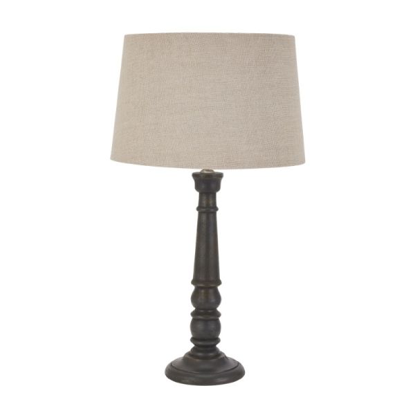 Delaney Bead Candlestick Lamp with Linen Shade - Wood - L36 x W36 x H63 cm - Grey