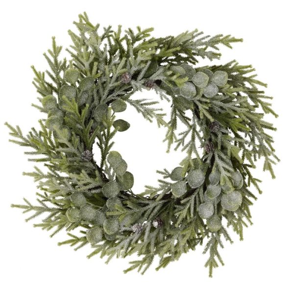 Frosted Pine and Eucalyptus Wreath - Plastic - L8 x W50 x H50 cm - White