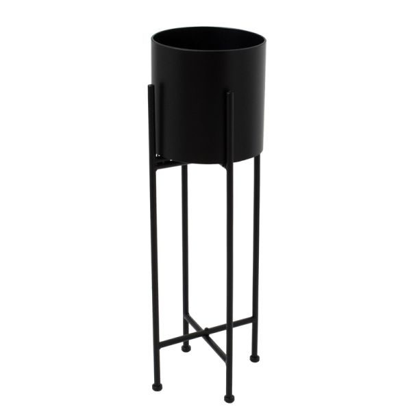 Cylindrical Planter on Frame - Metal - L22 x W22 x H72 cm - Matt Black