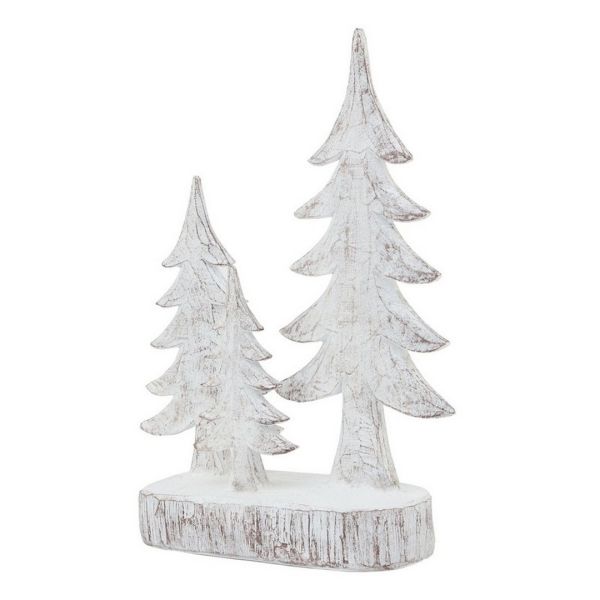 Small Three Snowy Pine Tree Sculpture - Resin - L5 x W13 x H26 cm - White