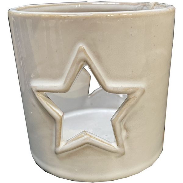 Star Cut-Out Tealight Holder - Ceramic - L8 x W8 x H8 cm - White