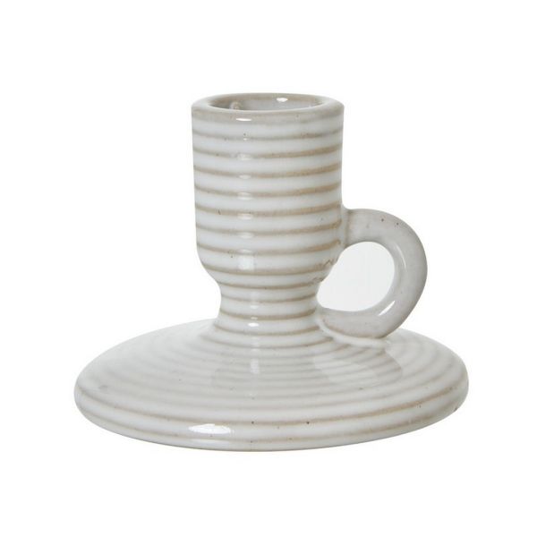 Taper Candle Holder with Handle - Ceramic - L10 x W10 x H10 cm - White