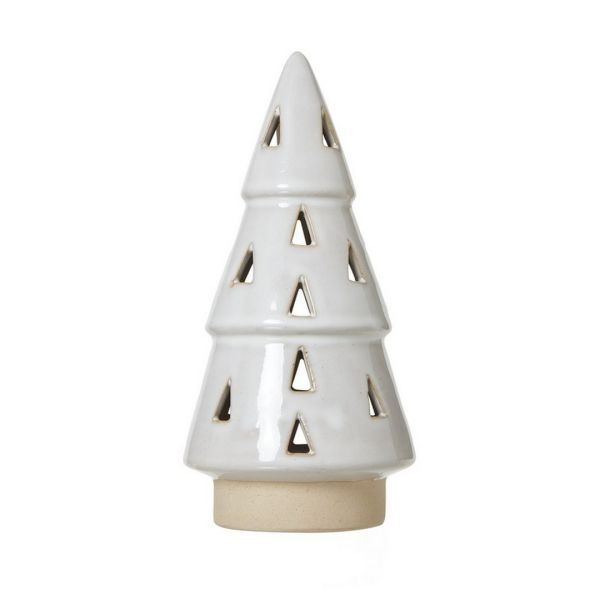 Medium Cut-Out Tree with Led Lights - Ceramic - L10 x W10 x H19 cm - White
