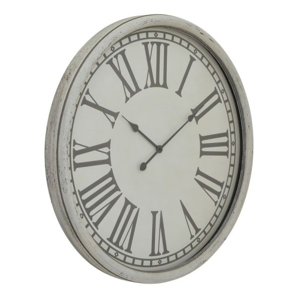 Embossed Wall Clock with Glass - Wood - L7 x W80 x H80 cm - White