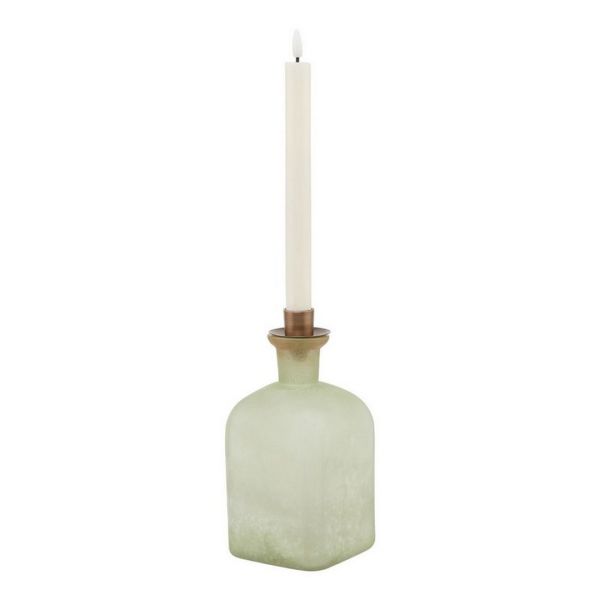 Brass Large Candle Holder Vase - Glass - L10 x W10 x H20 cm - Smoked Sage and Aged Brass 
