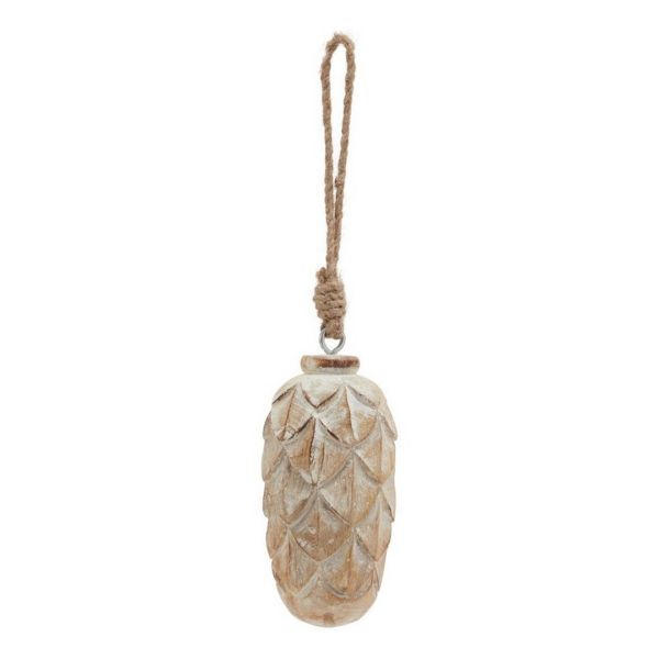 Antique White Wash Pine Cone Bauble - Wood - L6 x W6 x H13 cm - Brown