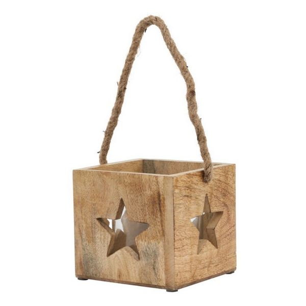 Natural Wooden Star Tealight Candle Holder - Glass - L14 x W14 x H14 cm - Brown