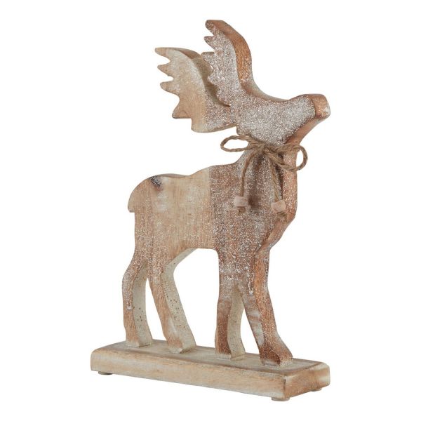 White Wash Collection Sparkle Stag Decoration - Wood - L6 x W19 x H27 cm - Brown