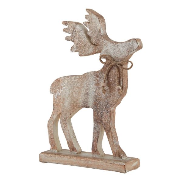 White Wash Collection Large Sparkle Stag Decoration - Wood - L6 x W22 x H32 cm - Brown