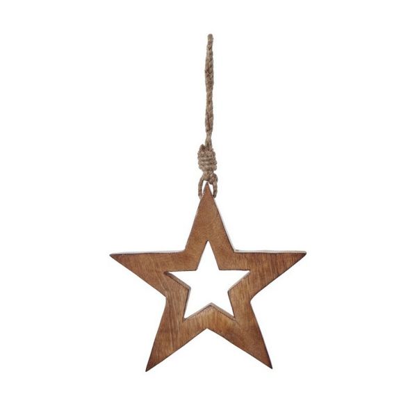 White Wash Collection Hanging Star Decoration - Wood - L1 x W15 x H15 cm - Brown