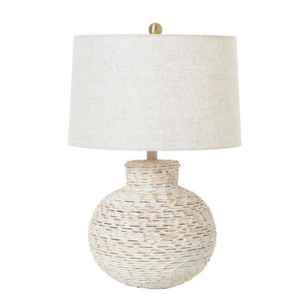 White Wash Bulbous Table Lamp with Linen Shade - Wicker - L40 x W40 x H61 cm - Brown
