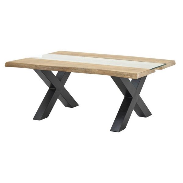 Live Edge Collection Light Acacia River Coffee Table - Metal - L70 x W115 x H45 cm - Black