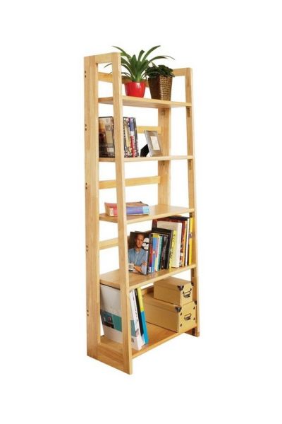 Five Tier Box Frame Folding Shelf Unit - Wood - L30 x W58 x H147 cm - Natural