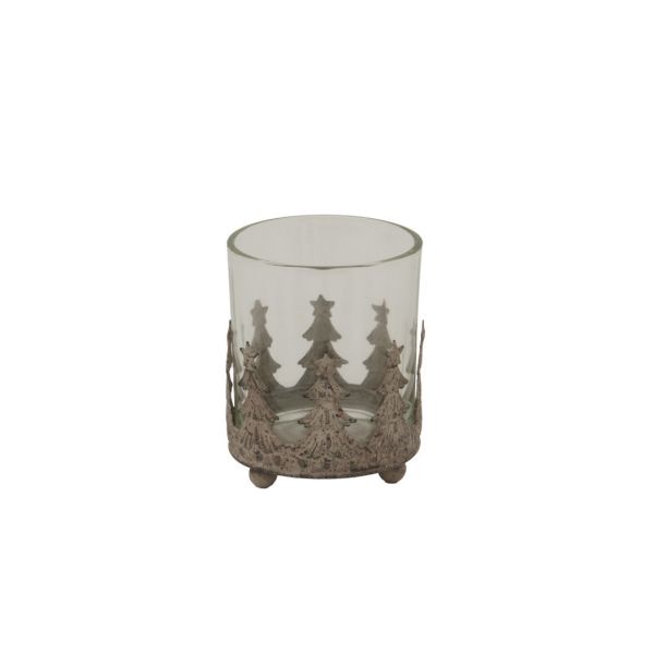 Rustic Candle Holder - Glass - L7 x W7 x H6 cm - Brown