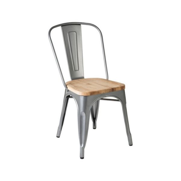 Aldgate Dining Chair in Powder Coated - Wood/Metal - L52 x W45 x H86 cm - Silver/Natural