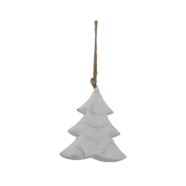 Whitewashed Rustic Hanging Tree - Wood - L5 x W12 x H14 cm - White