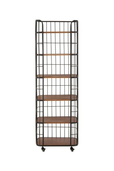 New Foundry 6 Tier Shelf Unit - Metal/Wood - L41 x W61 x H191 cm - Black/Natural