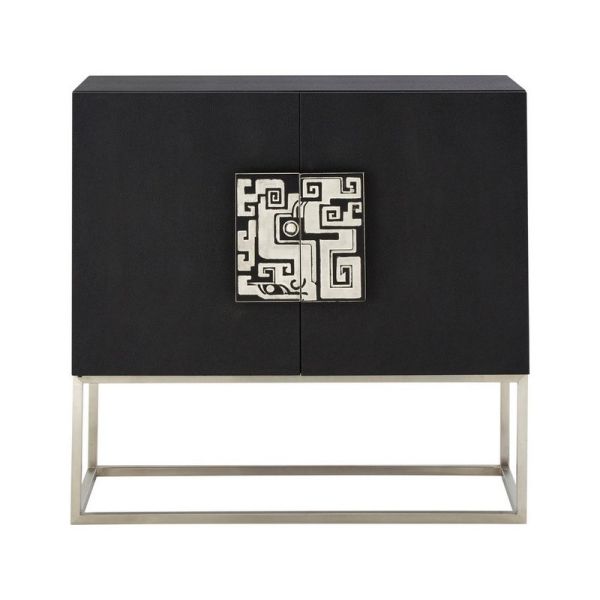Pacific Black Faux Shark Skin Large Cabinet with Silver Legs - Metal/Wood - L38 x W87 x H91 cm
