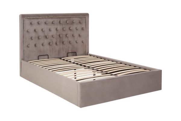Hannah Brushed Steel Velvet Double Bed - Metal/Wood/Textile - L206 x W145 x H110 cm - Grey