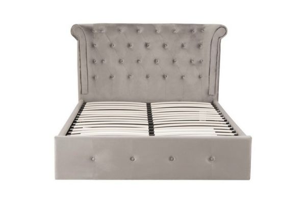 Edison Steel Velvet Double Ottoman Bed - Metal/Wood/Textile - L219 x W163 x H110 cm - Silver
