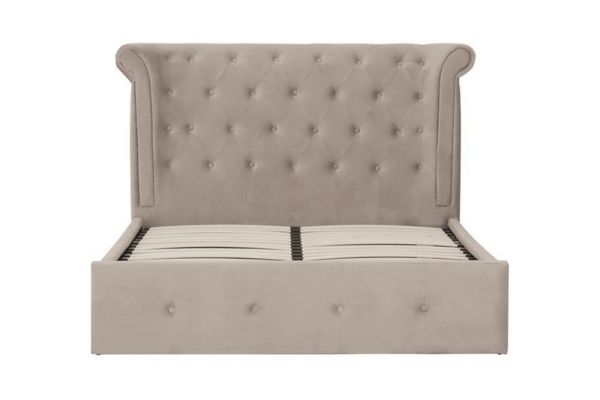 Edison Double Ottoman Bed - Metal/Wood/Textile - L219 x W163 x H110 cm - Beige
