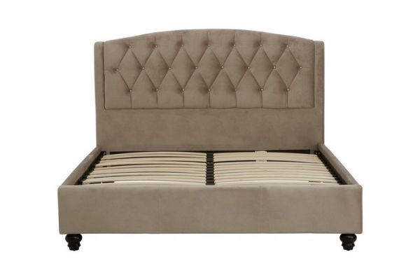 Josephine Brushed Velvet Double Bed - Wood/Textile - L209 x W147 x H102 cm - Brown