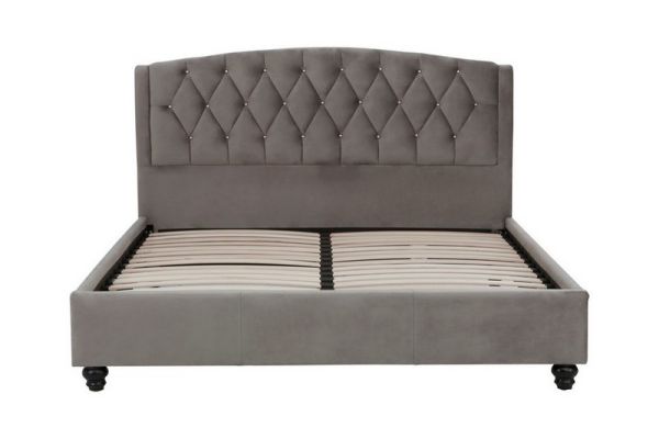 Josephine Velvet Kingsize Bed - Wood/Textile - L219 x W163 x H102 cm - Grey