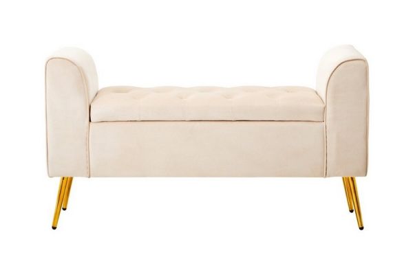 Loretta Stone Velvet Storage Bench - Wood/Synthetic/Textile - L40 x W111 x H63 cm - Cream