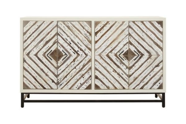Lombok Geometric Pattern Door Sideboard - Metal/Wood - L55 x W130 x H80 cm - Assorted