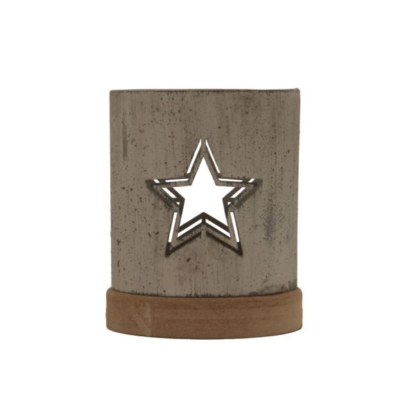 Rustic Star Candle Holder on Wood Stand - Metal - L8 x W8 x H8 cm - Brown