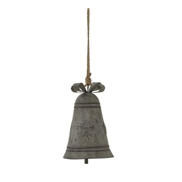Rustic Hanging Bell Bauble with Bow - Metal - L10 x W10 x H18 cm - White