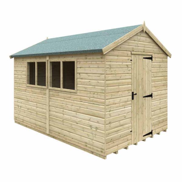 12 x 8 Feet Apex Premier 16mm Shed - Solid Wood/Softwood/Pine - L355 x W235 x H256.3 cm - Green