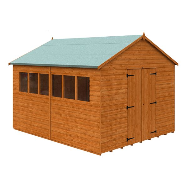 12 x 10 Feet Xl Workshop 12mm Shed - Solid Wood/Softwood/Pine - L355 x W295 x H268.5 cm - Burnt Orange