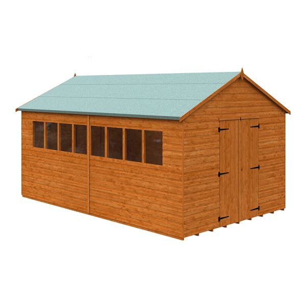 16 x 10 Feet Xl Workshop 12mm Shed - Solid Wood/Softwood/Pine - L475 x W295 x H268.5 cm - Burnt Orange
