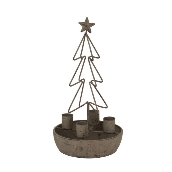 Rustic Outline Tree and Star Candle Holders - Metal - L14 x W14 x H26 cm - Antique Bronze
