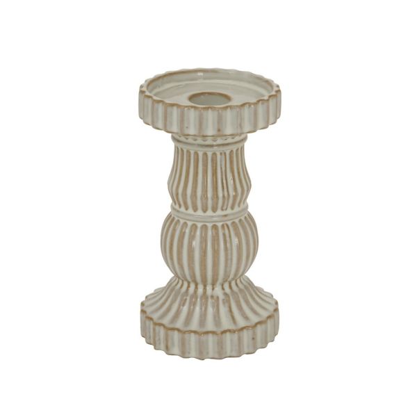 Alora Pillar Candle Holder Decoration - Ceramic - L9 x W9 x H16 cm - White
