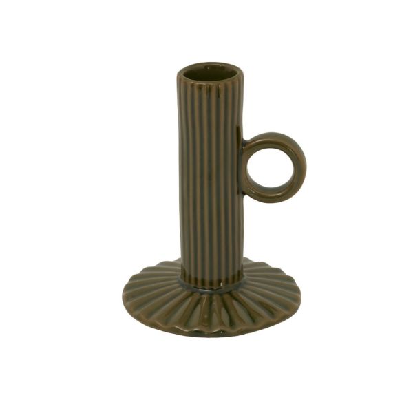 Alora Olive Taper Candle Holder with Handle - Ceramic - L9 x W9 x H12 cm - Green
